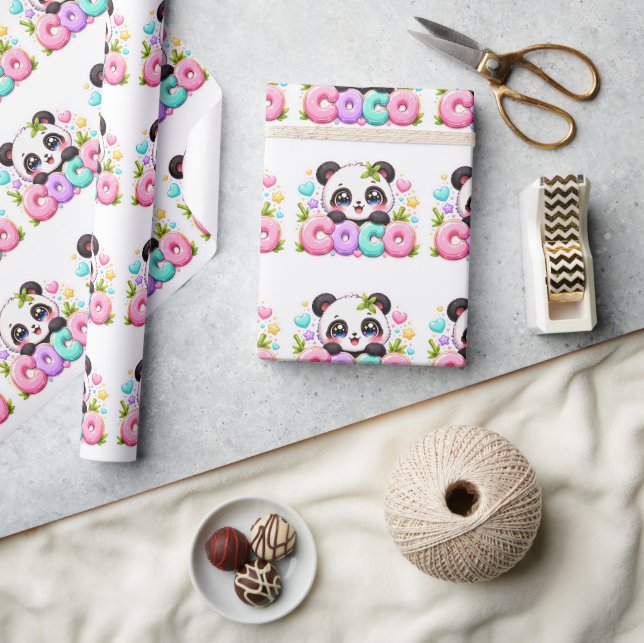 Papier Cadeau Mignon Kawaii Coco Panda Nom Pastel Rose Étincelan (Artisanat)