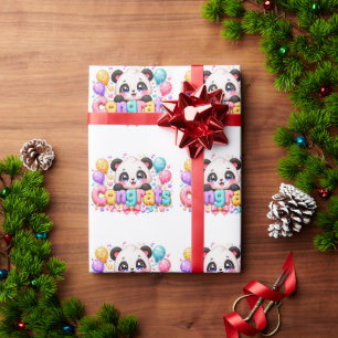 Papier Cadeau Mignon Kawaii Félicitations Panda Nom Pastel Rose 