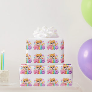 Papier Cadeau Mignon Kawaii Milo Nom de Chien Rose Pastel Paille