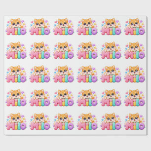 Papier Cadeau Mignon Kawaii Milo Nom de Chien Rose Pastel Paille