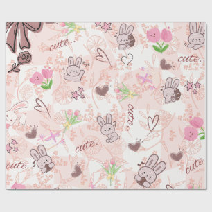 Papier Cadeau Mignon lapin japonais kawaii et carreaux gingham r