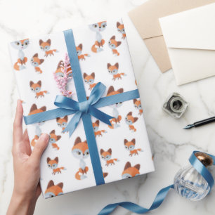 Papier Cadeau mignon maman bébé fox carrelé