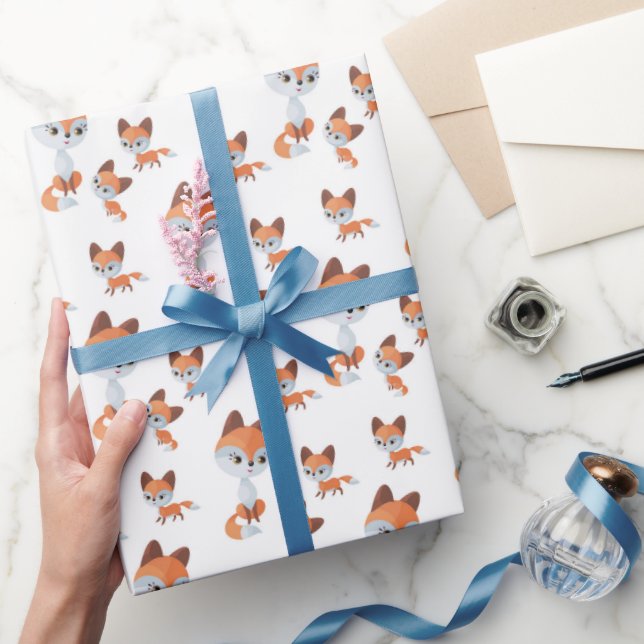 Papier Cadeau mignon maman bébé fox carrelé (Cadeaux)