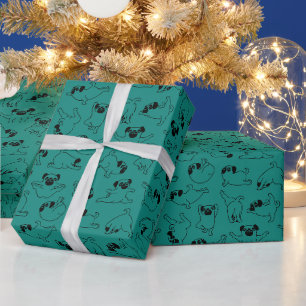 Papier Cadeau mignon motif de chien de yoga sur fond turquoise