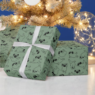 Papier Cadeau mignon motif de chien de yoga sur fond vert