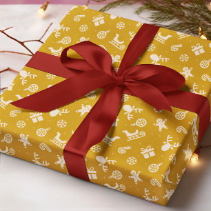 Papier Cadeau Mignon Motif de Noël Moderne Renne Pain d'Épices