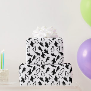 Papier Cadeau Mignon motif pingouin noir blanc sur fond blanc