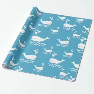 Papier Cadeau Mignon motif sans couture de baleine bleue océan (