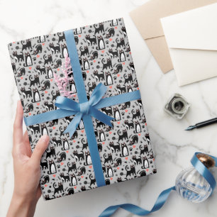 Papier Cadeau Mignon motif sans couture de chat noir sur fond gr