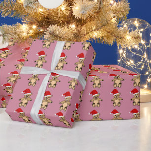 Papier Cadeau Mignon ours en peluche avec chapeau de Père Noël r