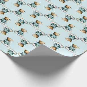 Papier Cadeau Mignon ours en peluche en pyjama bleu sur un nuage
