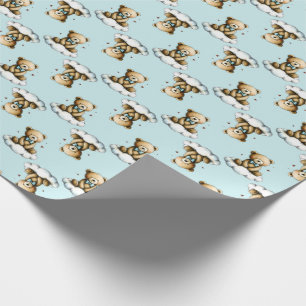 Papier Cadeau Mignon ours en peluche sur un nœud papillon bleu n