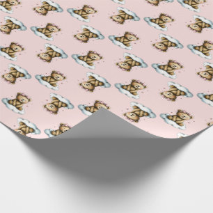 Papier Cadeau Mignon ours en peluche sur un nœud papillon rose n