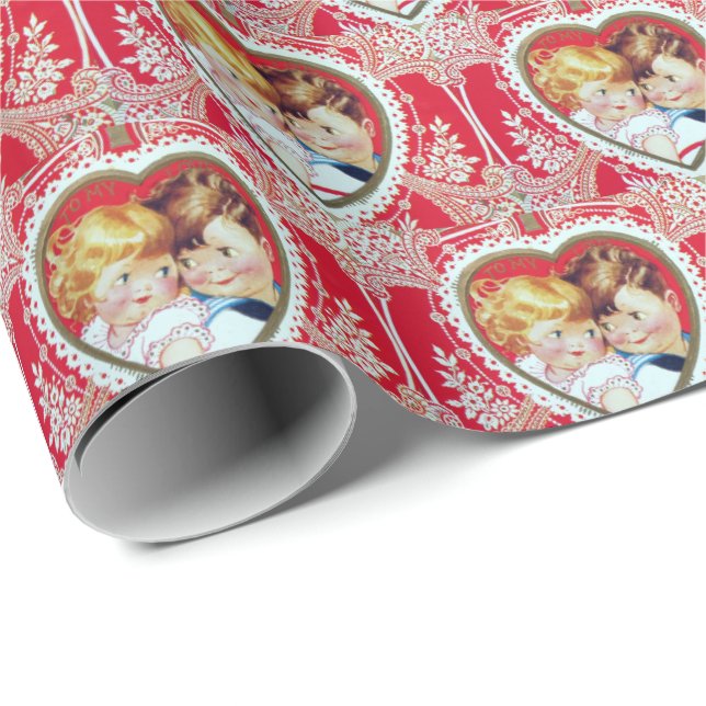 Papier Cadeau mignon rétro vintage Valentine (Coin rond)
