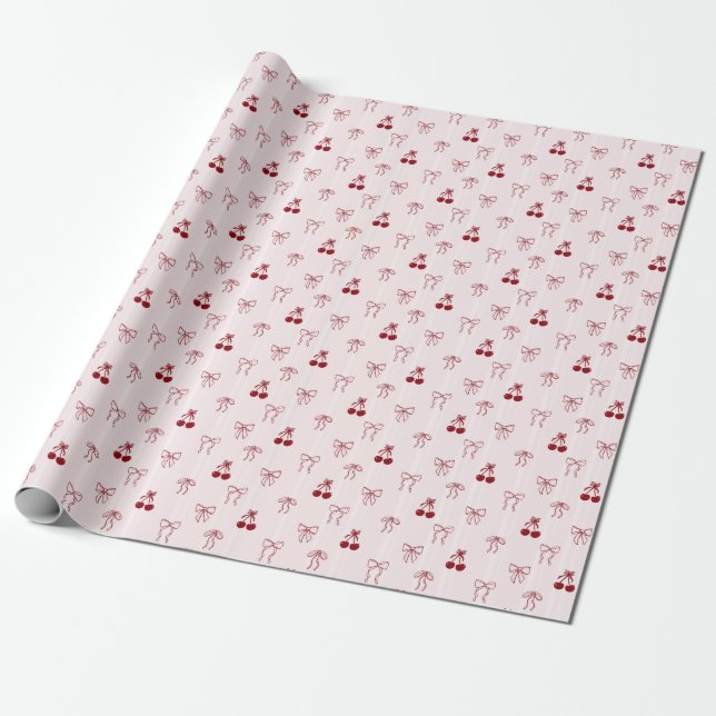 Papier Cadeau Mignon Rose Coquette Cerise (Déroulé)