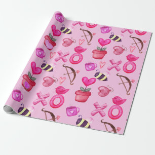 Papier Cadeau Mignon Saint Valentin Collage rose