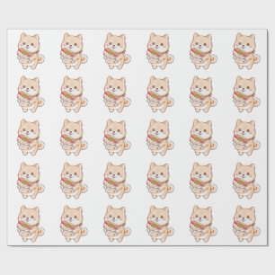 Papier Cadeau Mignon Shiba Inu avec Taiwan Sausage Wrap Kawaii