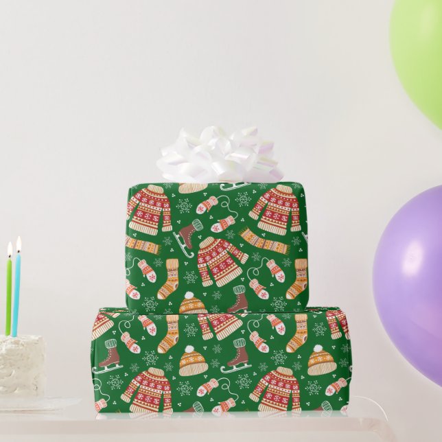 Papier Cadeau Mignon vilain pull de Noël météo hiver vert (Cadeaux de fête)