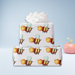 Papier Cadeau Mignonne abeille à miel avec des ailes bleues à mo