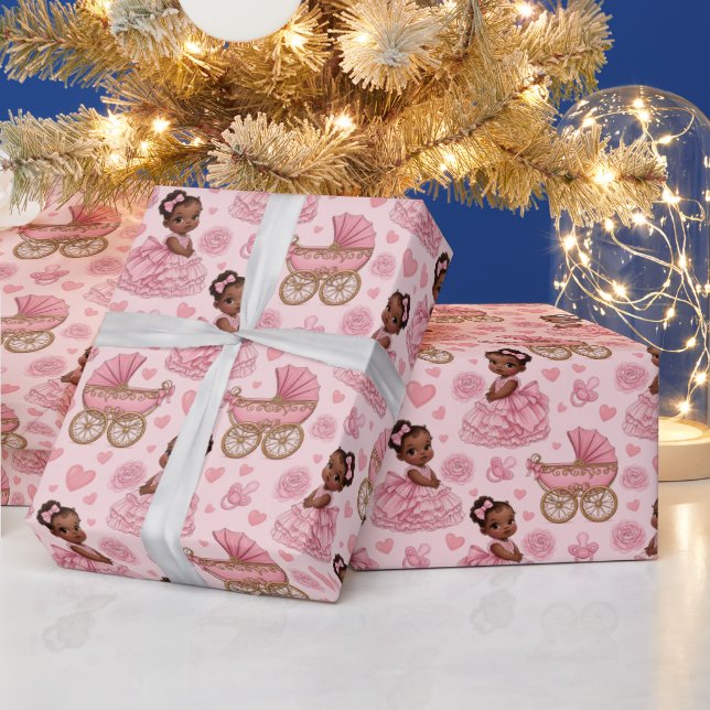 Papier Cadeau Mignonne Bébé Afro-Américaine Fille Rose (Vacances)
