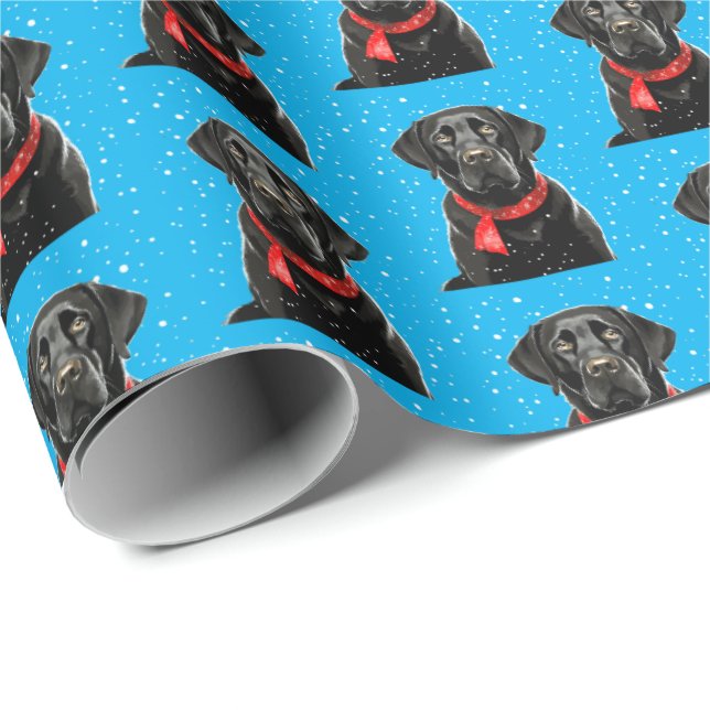 Papier Cadeau Mignonne Black Lab Labrador Retriever Chien Noël (Coin rond)