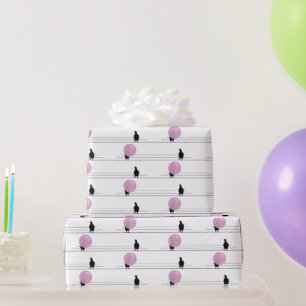 Papier Cadeau Mignonne Bubblegum Birds sur un Motif de fil Blanc