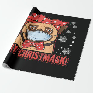 Papier Cadeau Mignonne Carlin Masque Visage Chien Joyeux Noël