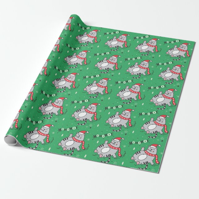 Papier Cadeau Mignonne et drôle Chat Noël joyeuses Salutations (Déroulé)