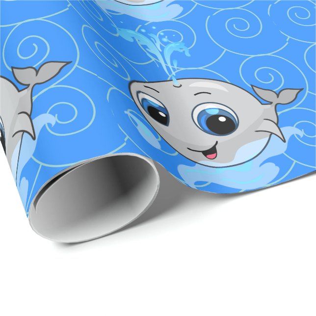 Papier Cadeau Mignonne et drôle de baleine (Coin rond)