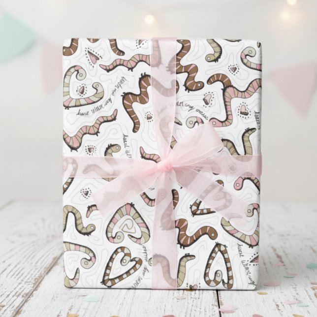 Papier Cadeau Mignonne et Whimsical Coeur rose Vêtements de vers (Fun Insect Wrapping Paper for Kids. Cute Pattern of Pink Heart Worms for Kids Bug Birthday Party)