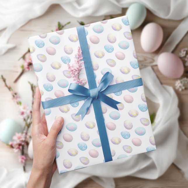 Papier Cadeau Mignonne lapin de Pâques 01 (Easter wrapping paper with soft Easter eggs in paster colors)