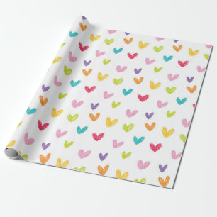 Papier Cadeau Mignonne main colorée tiré Valentines Coeurs Motif