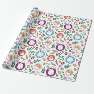 Papier Cadeau Mignonne Motif lapin de Pâques