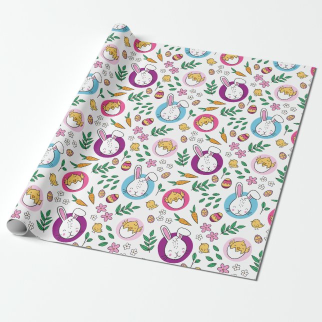 Papier Cadeau Mignonne Motif lapin de Pâques (Déroulé)