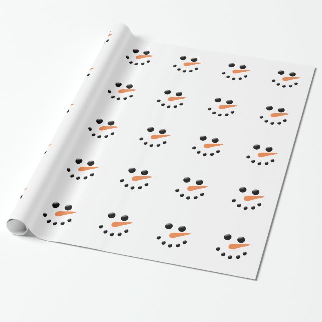 Papier Cadeau Mignonne Noël Snowman Face Vacances hiver Noël (Déroulé)
