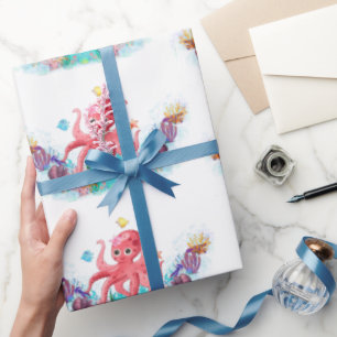 Papier Cadeau Mignonne Ocean Sea bébé poulpe coloré