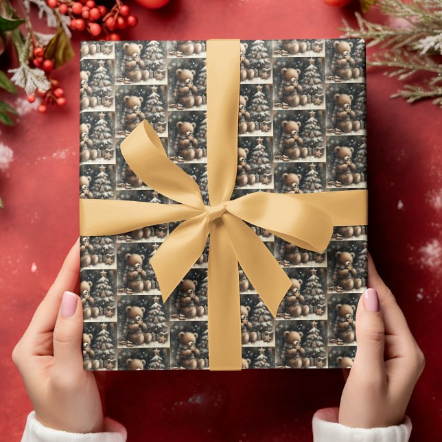 Papier Cadeau Mignonne Ours En Teddy Jeu de Noël Petit Carrelé (Créateur téléchargé)