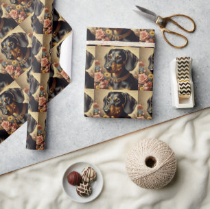 Papier Cadeau Mignonne peinture Vintage Dachshund