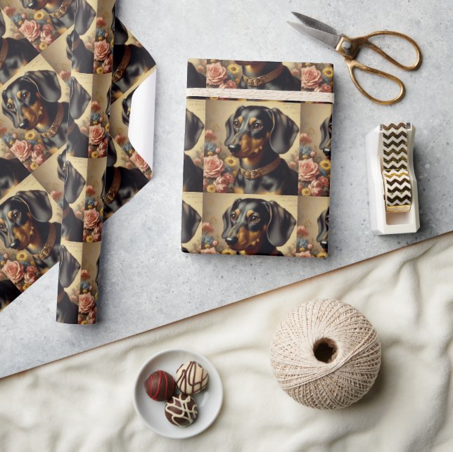 Papier Cadeau Mignonne peinture Vintage Dachshund (Artisanat)