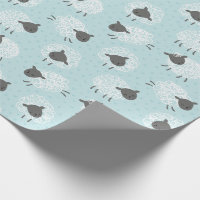 Mignonne petit mouton laineux blanc brun sur bleu 