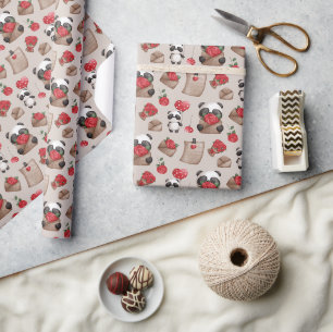 Papier Cadeau Mignonne Saint Valentin Panda Bear Love Motif
