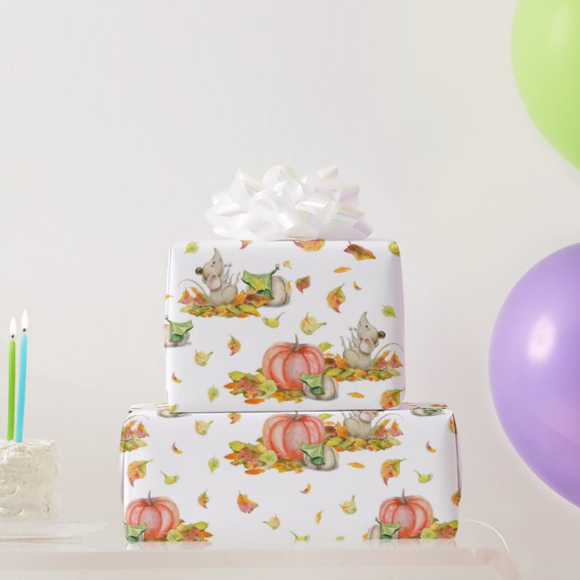 Papier Cadeau Mignonne souris, citrouille et motif de couleur au (Cadeaux de fête)