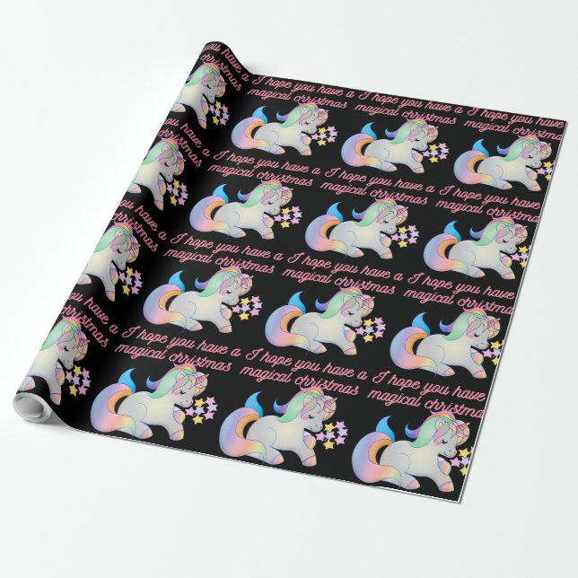Papier Cadeau Mignonne Unicorne Magique Noël Mauvais Noël (Déroulé)