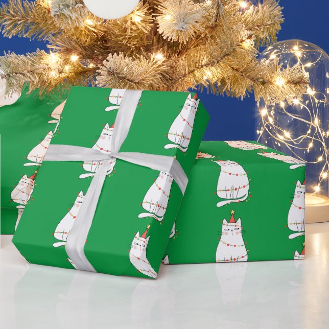 Papier Cadeau Mignonnes lampes de chat et de Noël (Vacances)