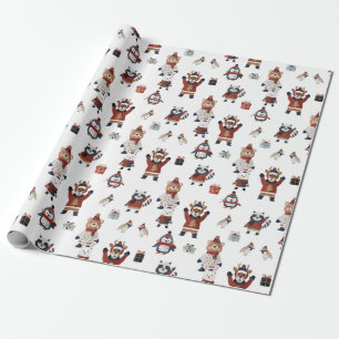 Papier Cadeau Mignons animaux de Noël en Sweaters Motif Wrappin
