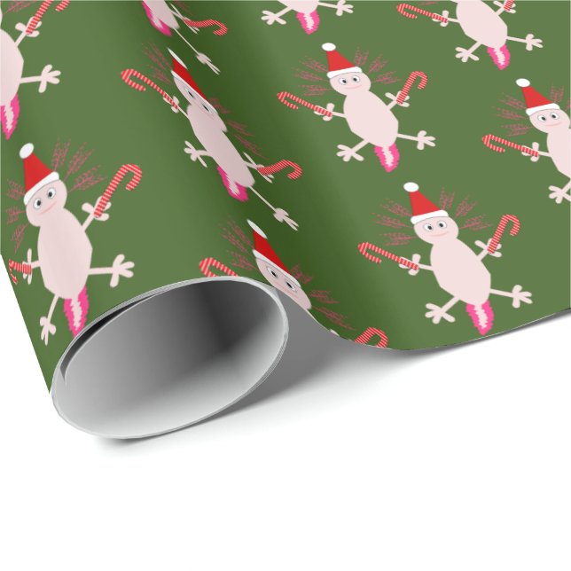 Papier Cadeau Mignons Axolotl de Noël (Coin rond)
