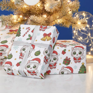 Papier Cadeau Mignons chatons de Noël et décorations de Noël