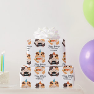 Papier Cadeau Mignons Cochons d'Inde Drôles Nom Âge Anniversaire