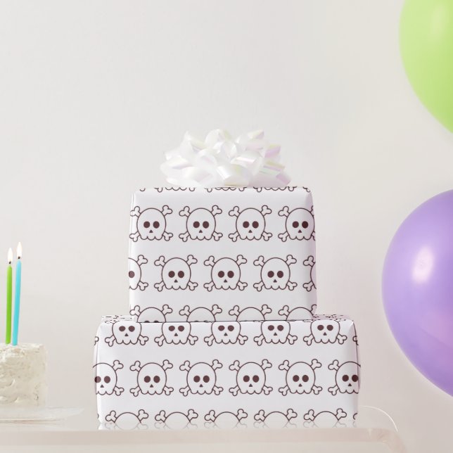 Papier Cadeau Mignons crânes noirs et blancs Halloween (Cadeaux de fête)