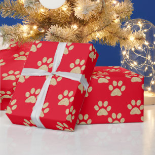 Papier Cadeau Mignons Gold Parties scintillant Empreintes de pat
